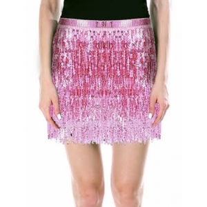 70s Costume Light Pink Sequin Skirt Fringe Skirt - Womens 70s Disco Costumes 